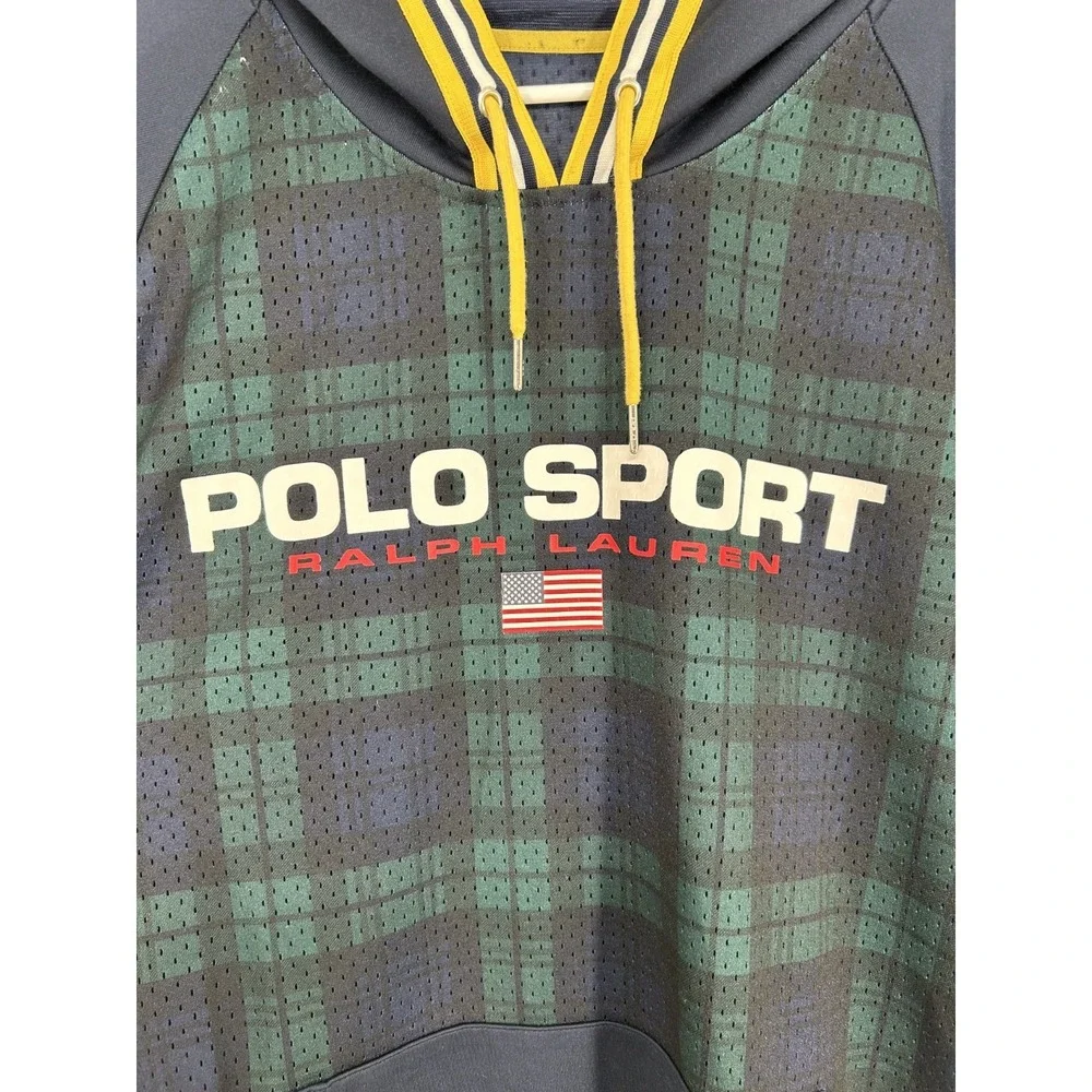 Polo Sport Ralph Lauren Performance Hoodie Graphic Navy Tartan Blackwatch Plaid‎